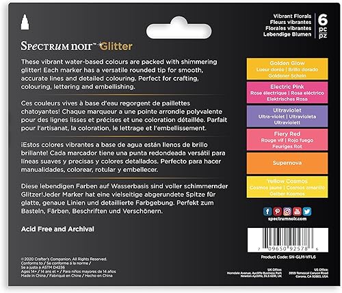 Miniatura 3 de Crafter's Companion SN-Glitter Marker Florals-Juego de 6 piezas, paquete de 6, flores vibrantes
