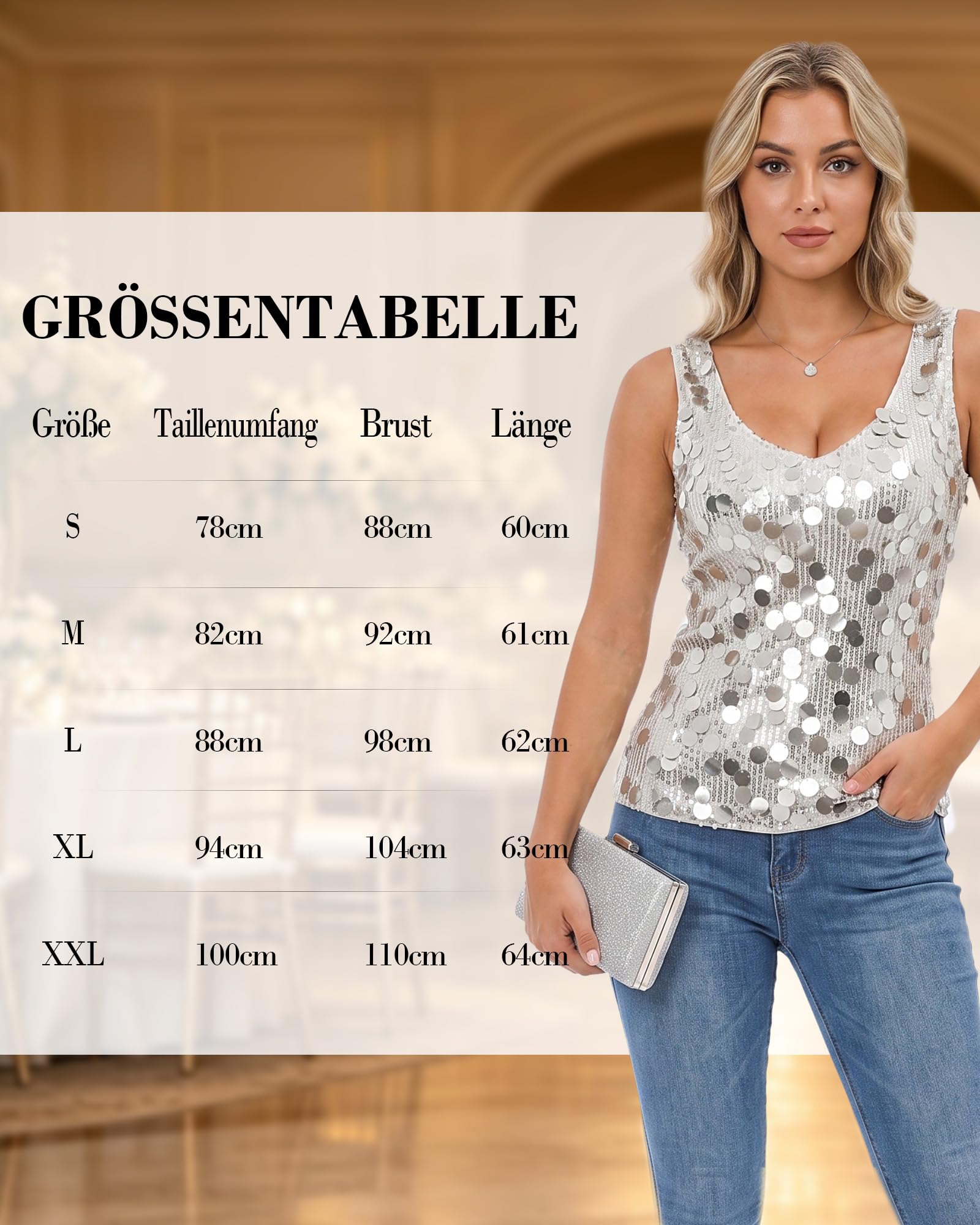 WERFORU Top da donna con paillettes