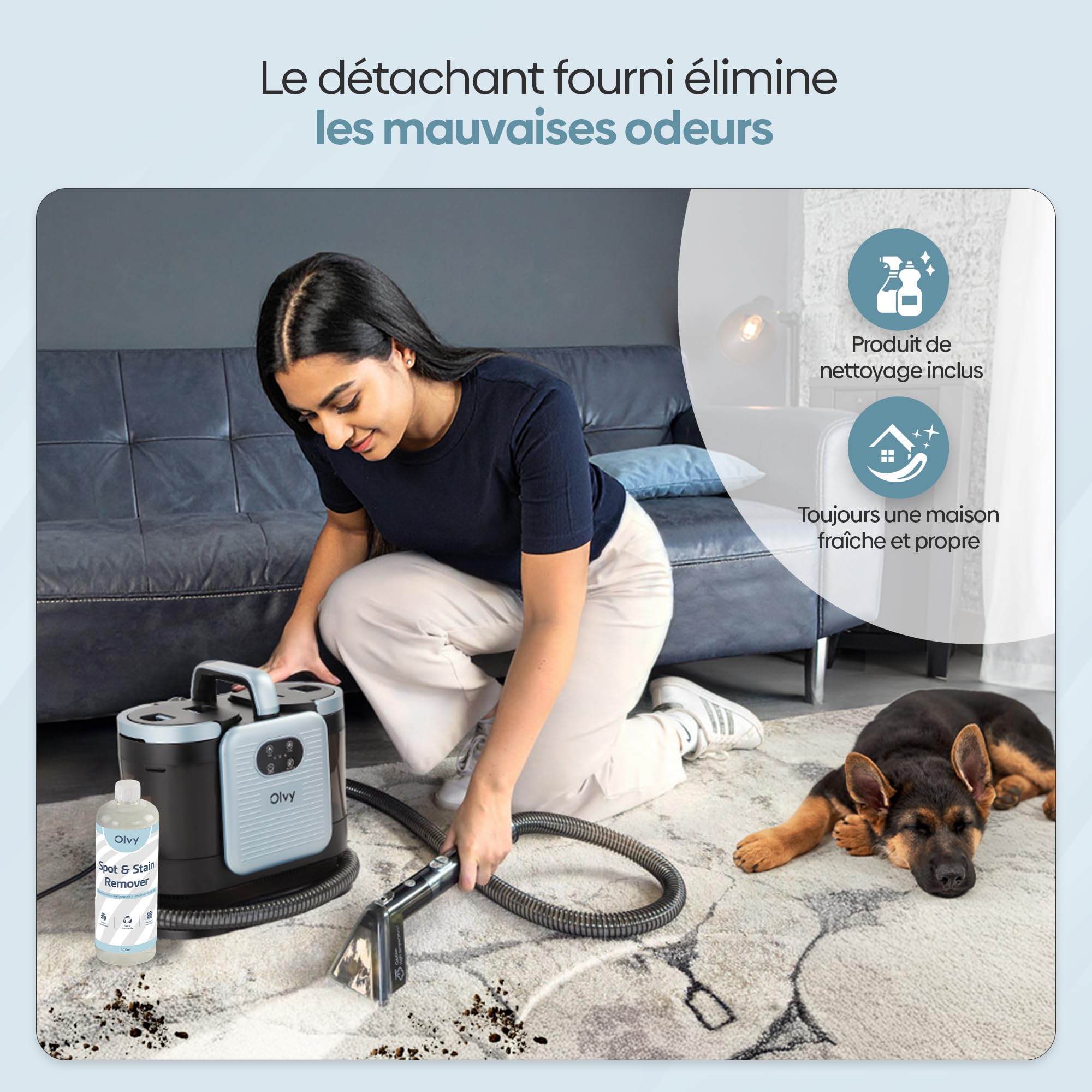 Olvy Nettoyeur de Tapis PRO – Aspirateur Injecteur-Extracteur avec Fonction Vapeur – Nettoyeur à Vapeur 100°C – Appareil Nettoyeur de Canapé – Nettoyeur de Tapis Humide – avec Détergent – 1650W – Nett