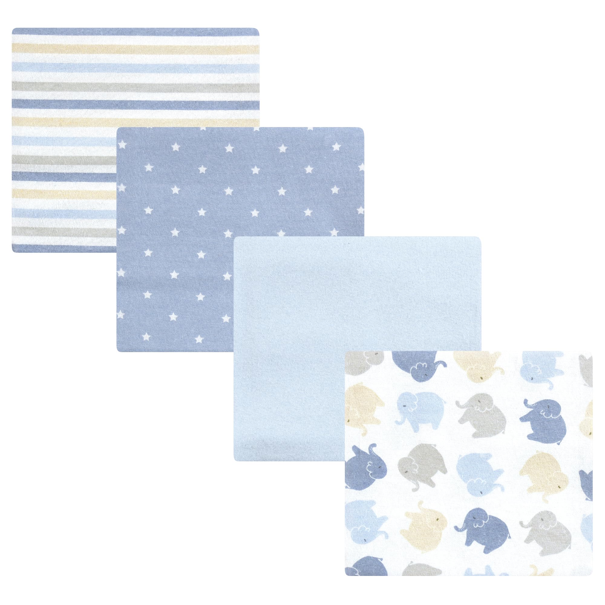 Hudson Baby Unisex Baby Cotton Flannel Receiving Blankets 4-Pack, Multi Color Boy Elephant, One Size