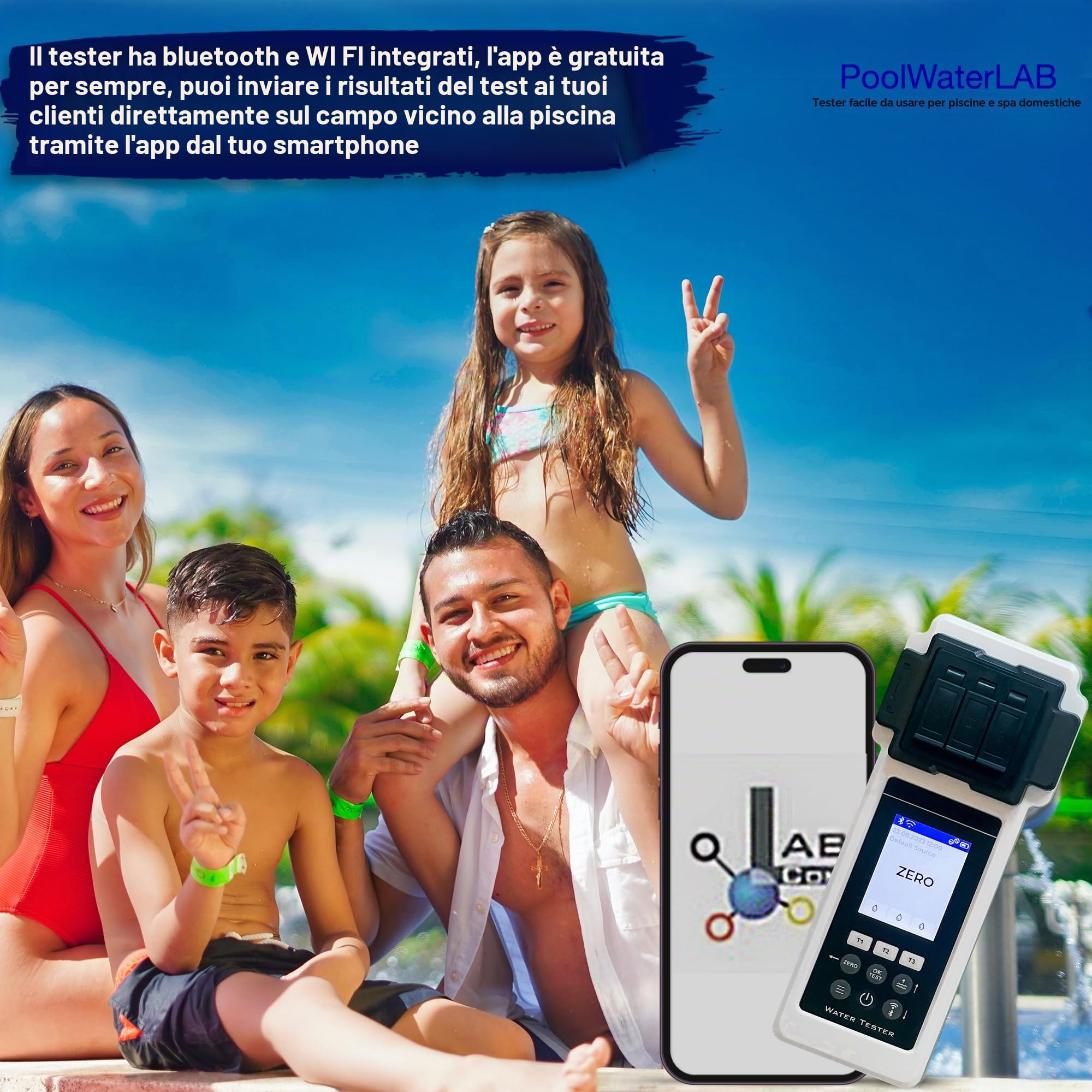 PoolLAB 2.0 - Edizione Speciale Tester per l'Acqua Analizza 27 Parametri dell'Acqua - Fotometro Elettronico per Test dell'Acqua - Analisi Completa e Professionale per Piscine e Idromassaggi - con 70