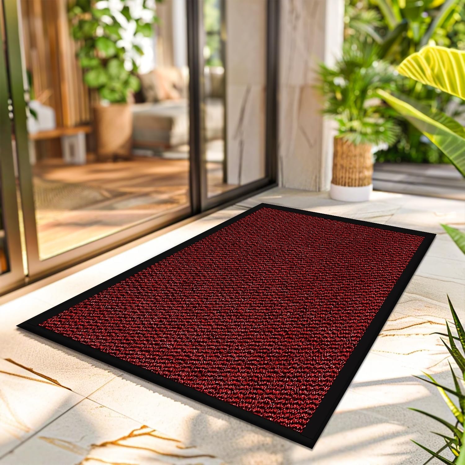 Large Door Mat Entrance Dirt Grabber Floor Mat - Red, 60 x 90 cm - Waterproof Non Slip Strong Rubber Backing PVC Door Mat for Indoor Kitchen, Entrance Hall Hallway — image 1