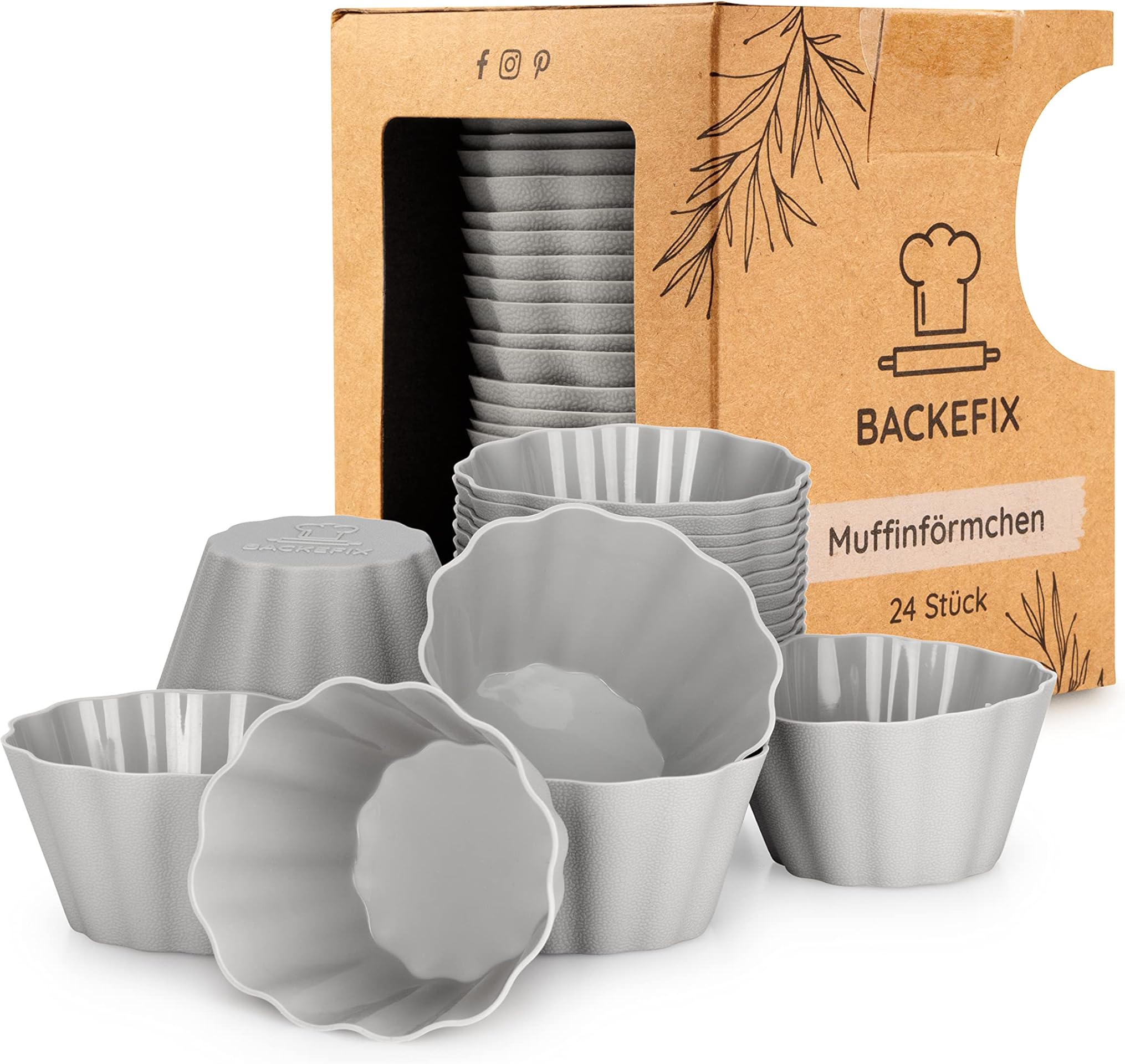 Amazon.de: Backefix: Muffinförmchen 24 Stück grau