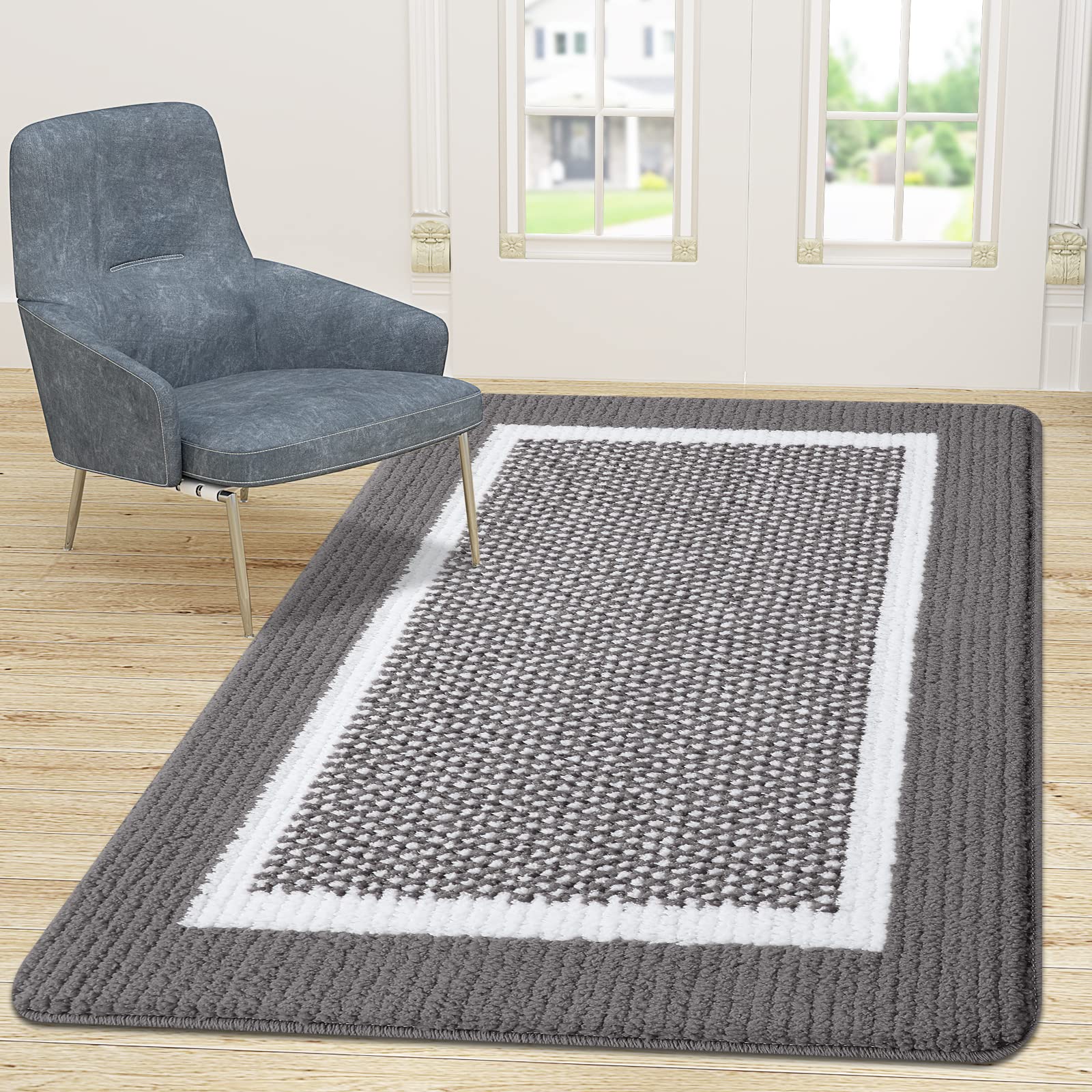 Colorxy Indoor Door Mat, Non-Slip Absorbent Resist Dirt Entrance Mat, Durable Low-Profile Inside Floor Carpet Mats, Washable Front Entry Doormats for Entryway, 71''x47'', Grey