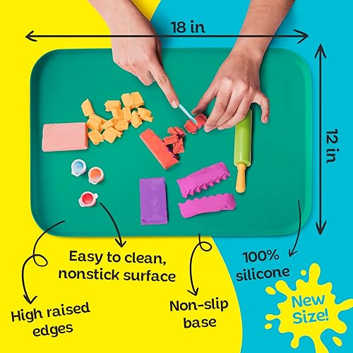 Vista 30 de Just Messin' Tapete de silicona para manualidades, legos, slime, resina, pintura y joyería, protección de mesa con lados elevados para contener