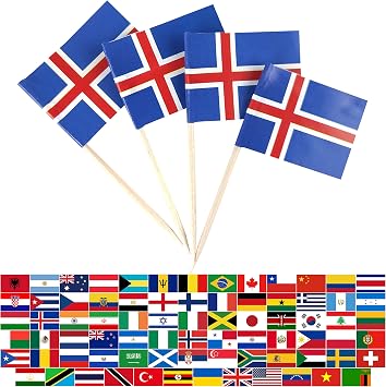 JBCD Iceland Toothpick Flag Icelandic Mini Small Cupcake Topper Flags, 100 pcs