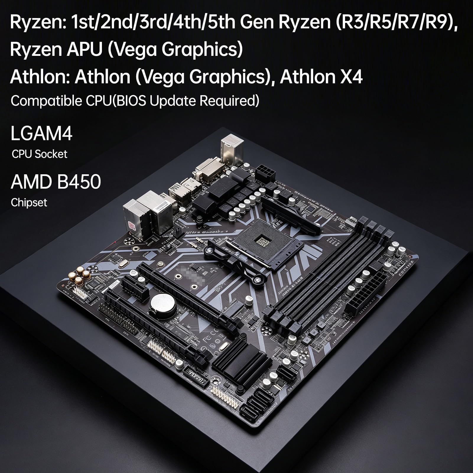 B450M DS3H, Placa Base AM4, Placa para Juegos de Alto Rendimiento, Compatible con Ry de 1.ª a 5.ª Generación, para Entusiastas y Constructores de PC DIY