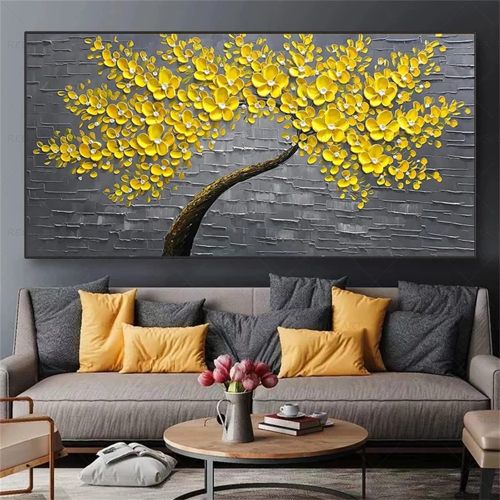 Peinture diamant 5D arbre jaune moderne avec strass brillants pour point de croix géant