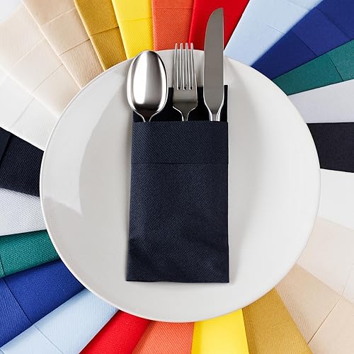 Linen Feel Airlaid - Servilletas de papel con bolsillo para cubiertos, servilletas desechables a granel de 16 x 15.5 pies, elegantes servilletas de