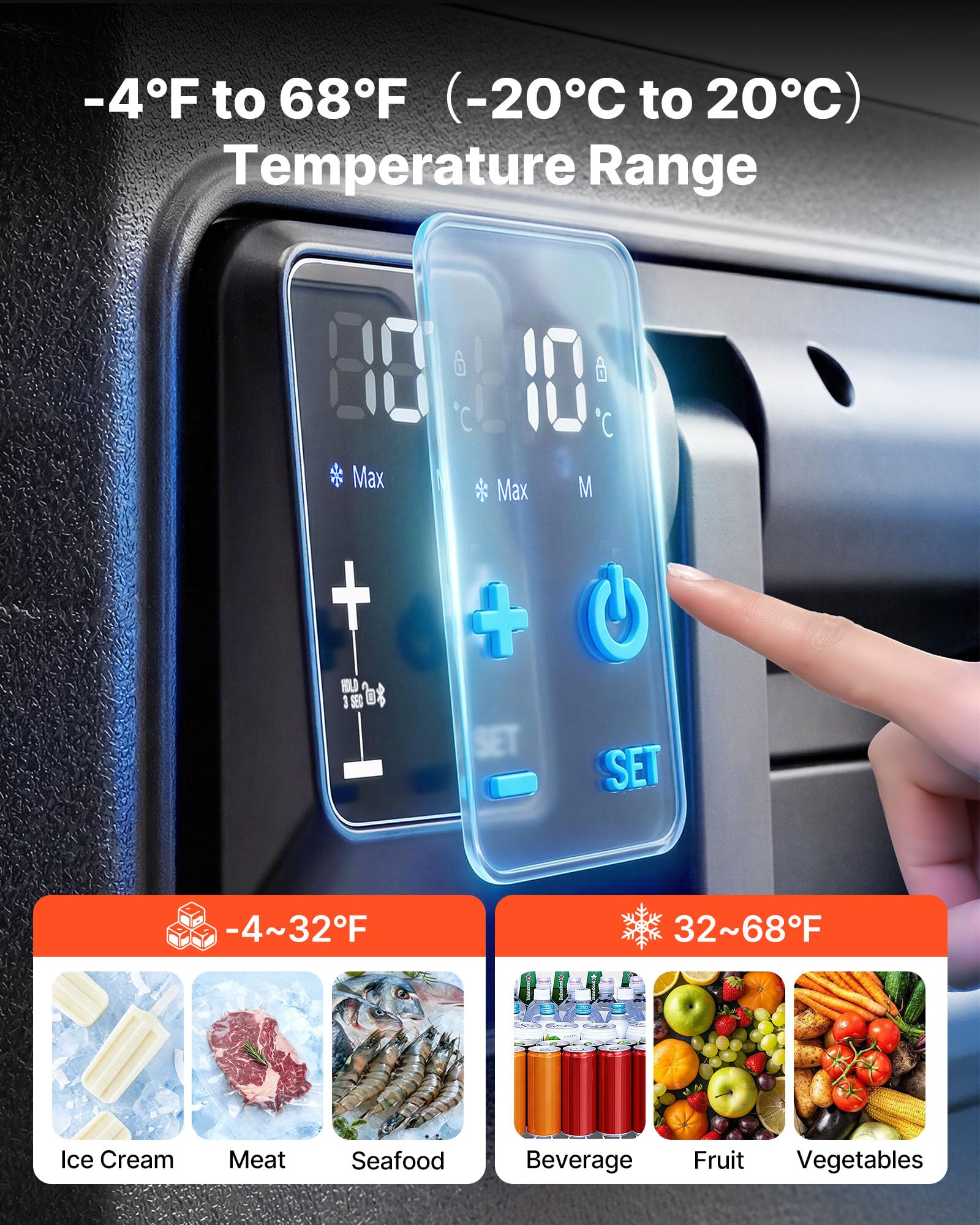 VEVOR Frigorifero Elettrico Portatile per Auto, Frigo Portatile con Ruote per Campeggio Viaggio Picnic Barbecue Feste Barche Capienza 78 Litri, Mini Frigo a Compressore da -20 a 20°C, Controllo APP