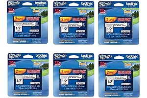 Brother 6-Pack Laminated Tape, Black on White (48mm x 8m, Includes 12 Label Tapes)