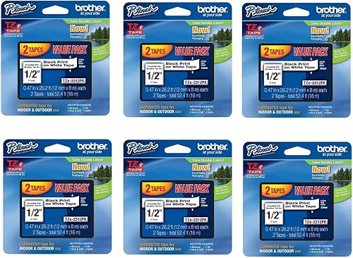 Miniatura 1 de Brother Paquete de 6 cintas laminadas, negro sobre blanco (TZe231 - 2 cintas por paquete) (TZe231-12PK)