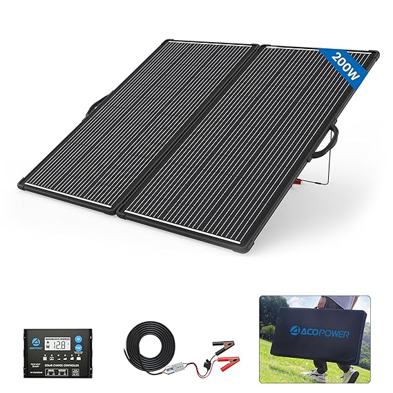 200W Portable Solar Panel Kit – Foldable 200Watt Monocrystalline Suitcase with 20A Waterproof Charge...