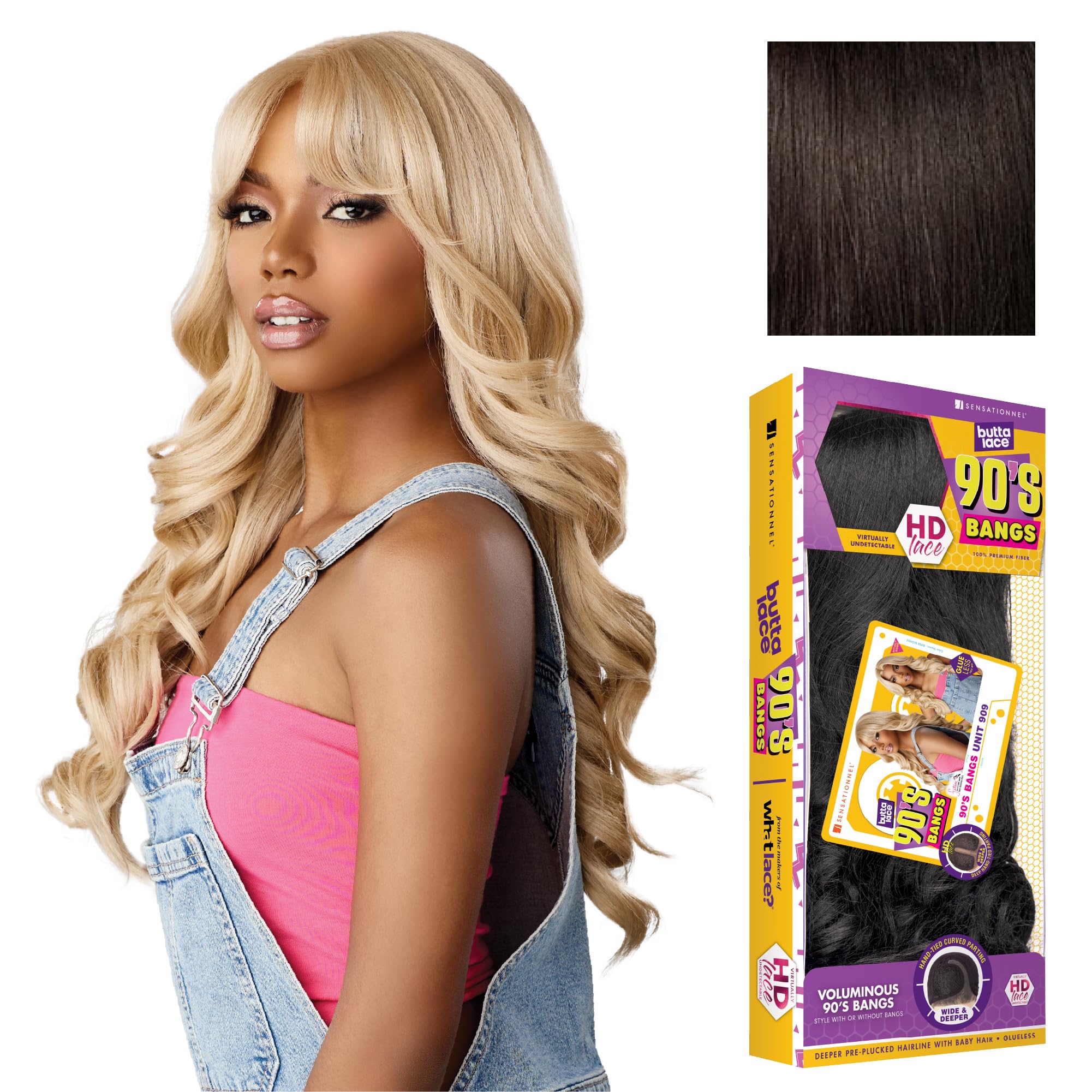 Sensationnel Butta Lace 90Sbangs Wigs - Unit 909 Glueless Wide Deep Part Synthetic Preplucked Hairline (2 DARKBROWN)