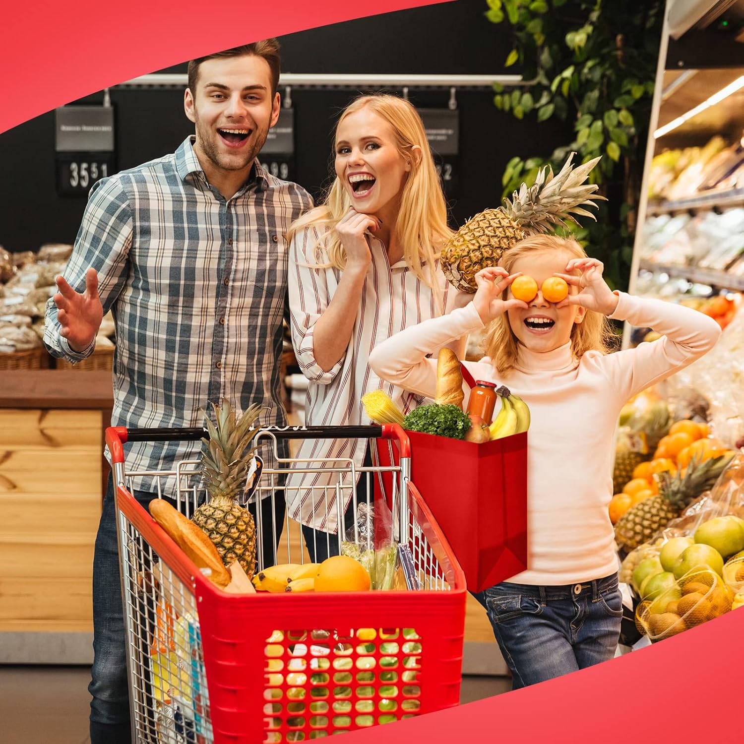 Reginary 50 Pieces Reusable Totes Bag Bulk Shopping Bags Non Woven Grocery handbag with Handles Foldable for Boutiques(Red) - Image 2