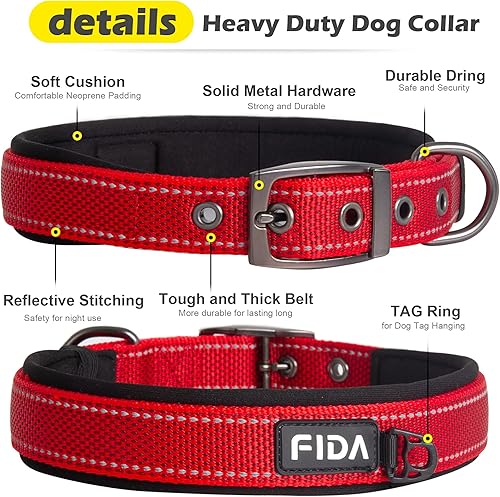 Miniatura 3 de Fida Collar para perro resistente, ultra cómodo y acolchado de neopreno suave, collar de nailon reflectante ajustable para mascotas con hebilla de