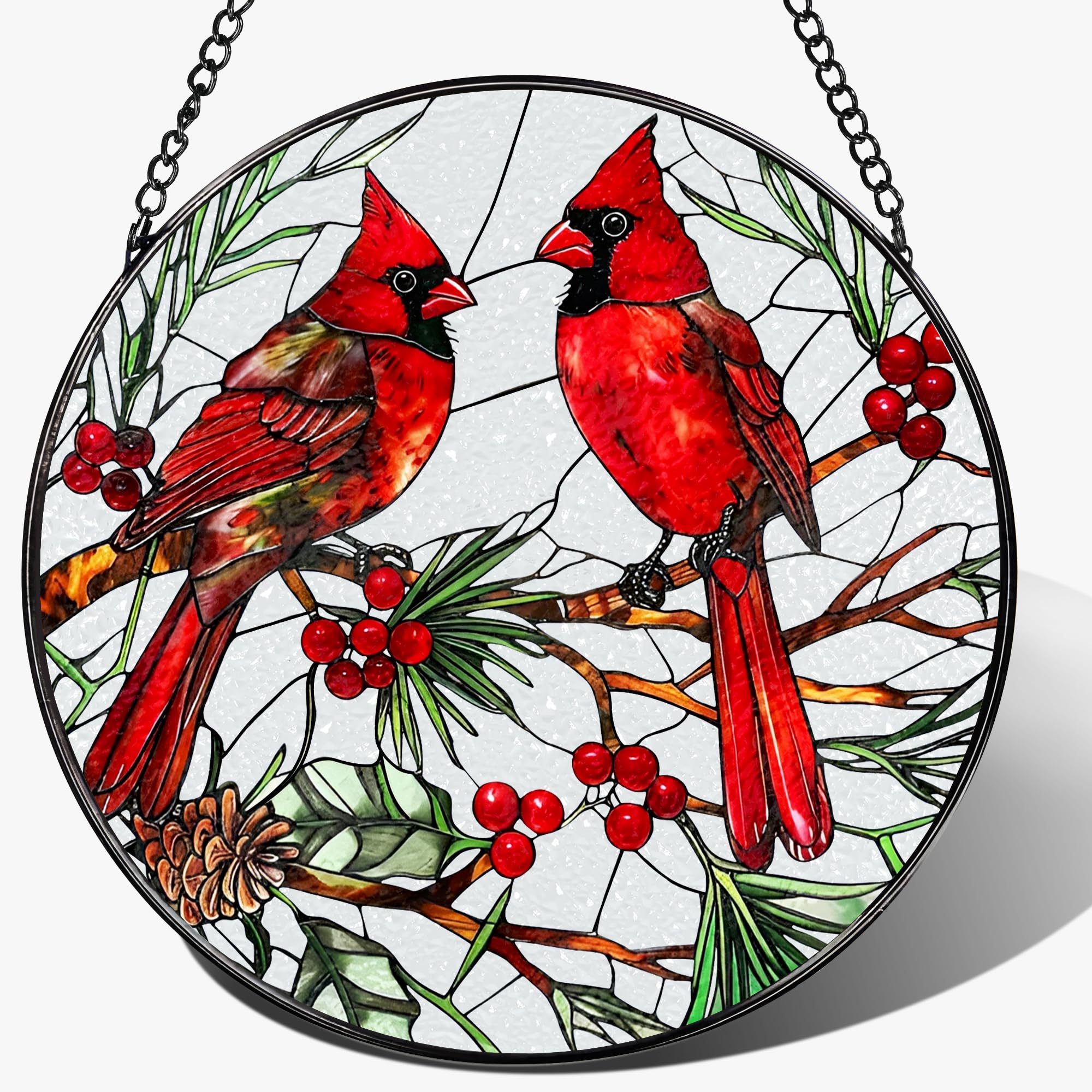 Cardinal Stained Glass Window Hanging, 8 Inch Sun Catchers Indoor Window, Suncatchers for Windows Hanging, Home Decor and Christmas, Festival, Mother's Day, Birthday, Cardinal Gifts for Women, Men