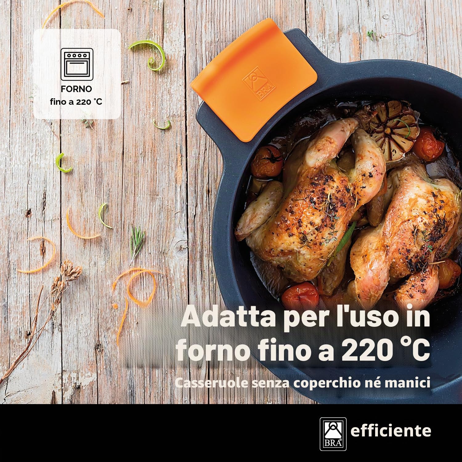 BRA Efficient | Batteria da cucina antiaderente 9 pezzi in alluminio fuso, compatibile con tutti i piani cottura, induzione inclusa, con 4 casseruole, 1 casseruola a un manico e 4 coperchi