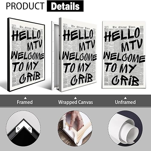 Miniatura 2 de Póster de periódico retro en blanco y negro con texto en inglés Hello Mtv Welcome To My Cune (Welcome To My Cune), arte de pared con cita positiva y