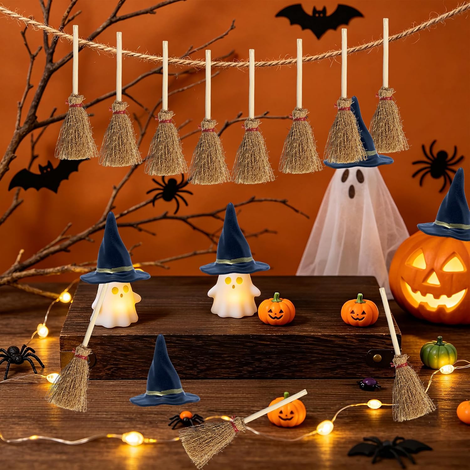 40Pcs Miniature Witch Hat and Straw Broom Set for Halloween, Mini Witches Brooms Witch Hats for Halloween Crafts, Cake Decorations, Wizard Party Favors image 4
