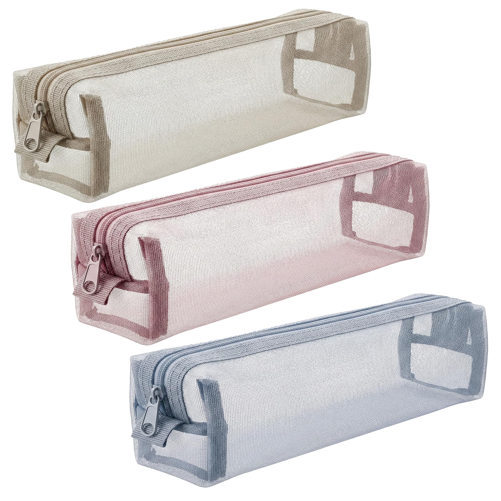 Mesh Makeup Bag, 3 Pcs Nylon Clear Makeup Brush Bag Portable Travel Small Cosmetic Pouch with Zipper Mesh Toiletry Bags for Home Travel Office Lipstick Cosmetic Accessories Organizer