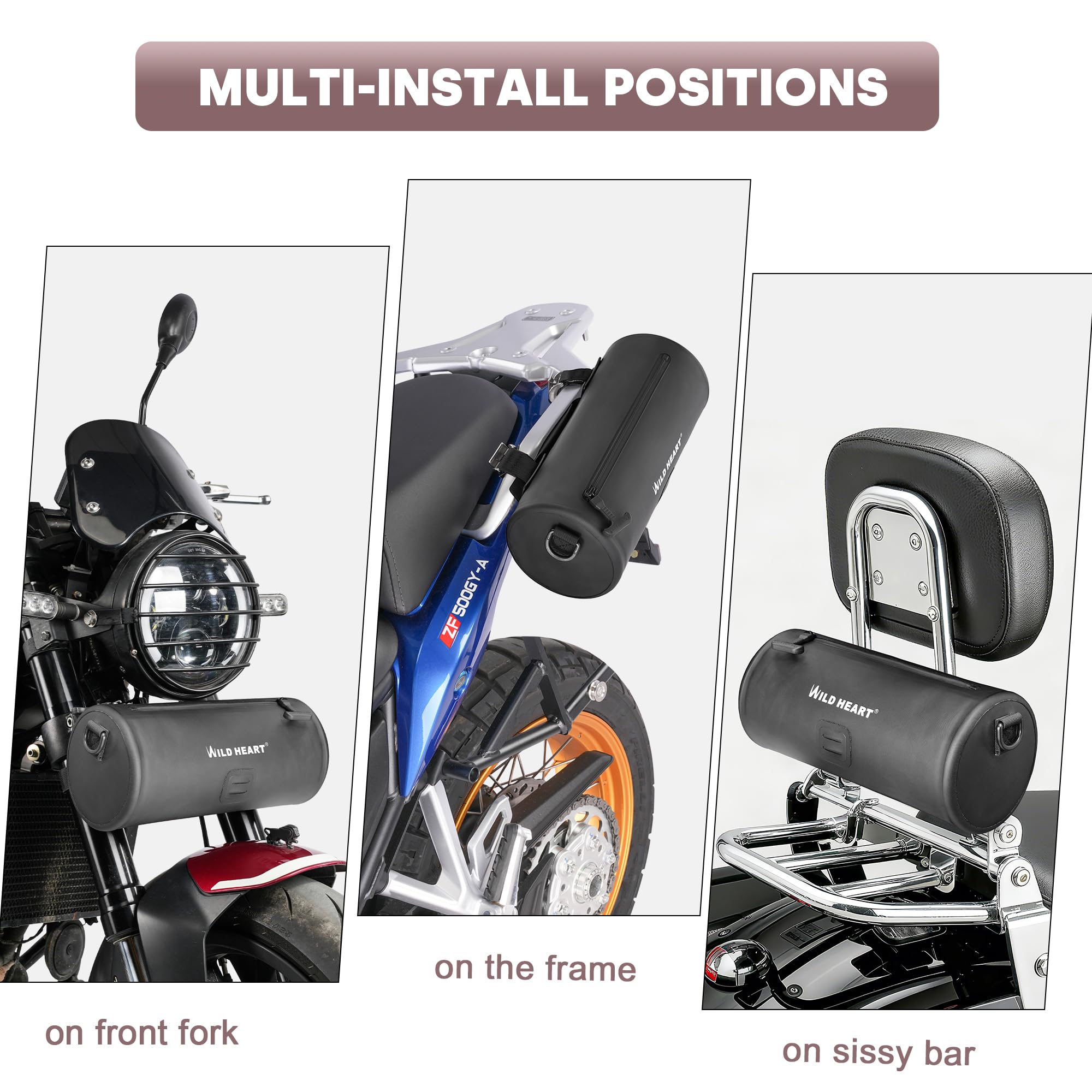 WILD HEART Borsa da Manubrio per Moto Borsa Piccola per Moto Borsa Laterale impermeabile con Tracolla Compatibile con Mini Bike Travel UTV (Nero)