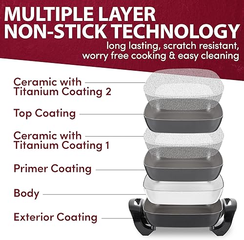 Miniatura 3 de Elite Gourmet EG3033 - Sartén eléctrica saludable de cerámica saludable de 12 x 12 x 2.35 pulgadas con revestimiento de titanio, resistente a los