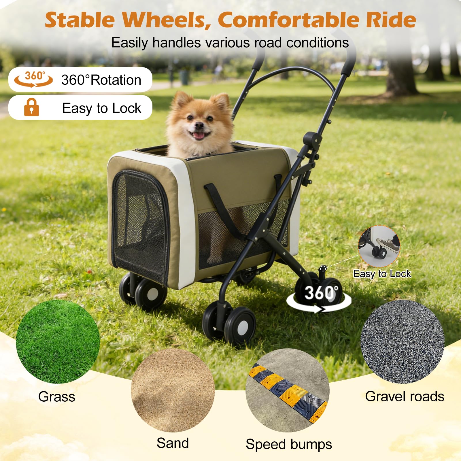 Poussette pour Chiens et Chats 30 kg, Poussette/Transporteur 2 en 1 pour Animaux de Compagnie, Panier Pliable à Deux Points d'entrée, Promeneur de Chien Portable en Plein air