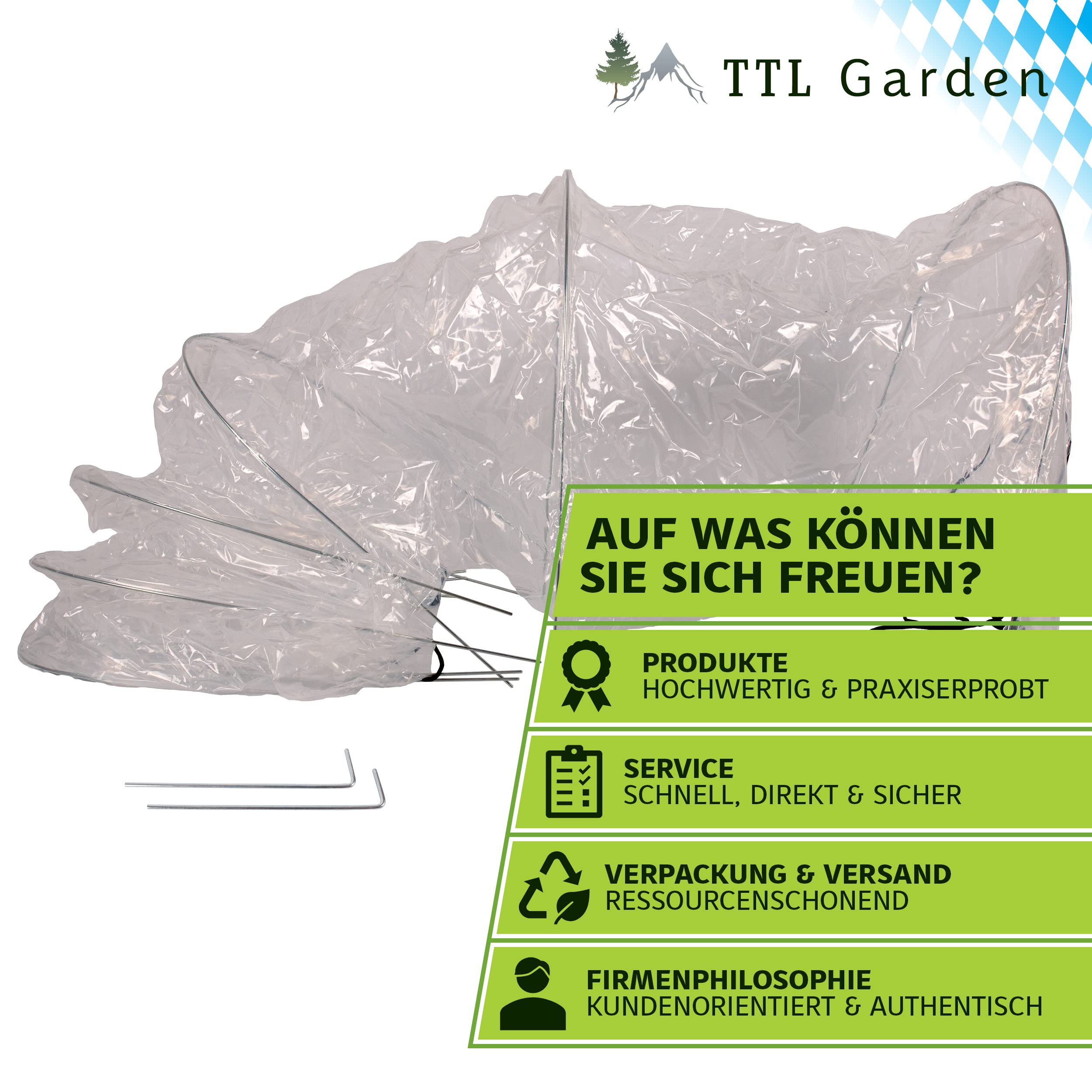 TTL GARDEN Quick&Easy Tunnel en film plastique 300 x 45 x 30 cm avec film polyéthylène – Tunnel en film plastique de 3 m immédiatement utilisable avec cordon 7 arcs de tunnels, pour plate-bande