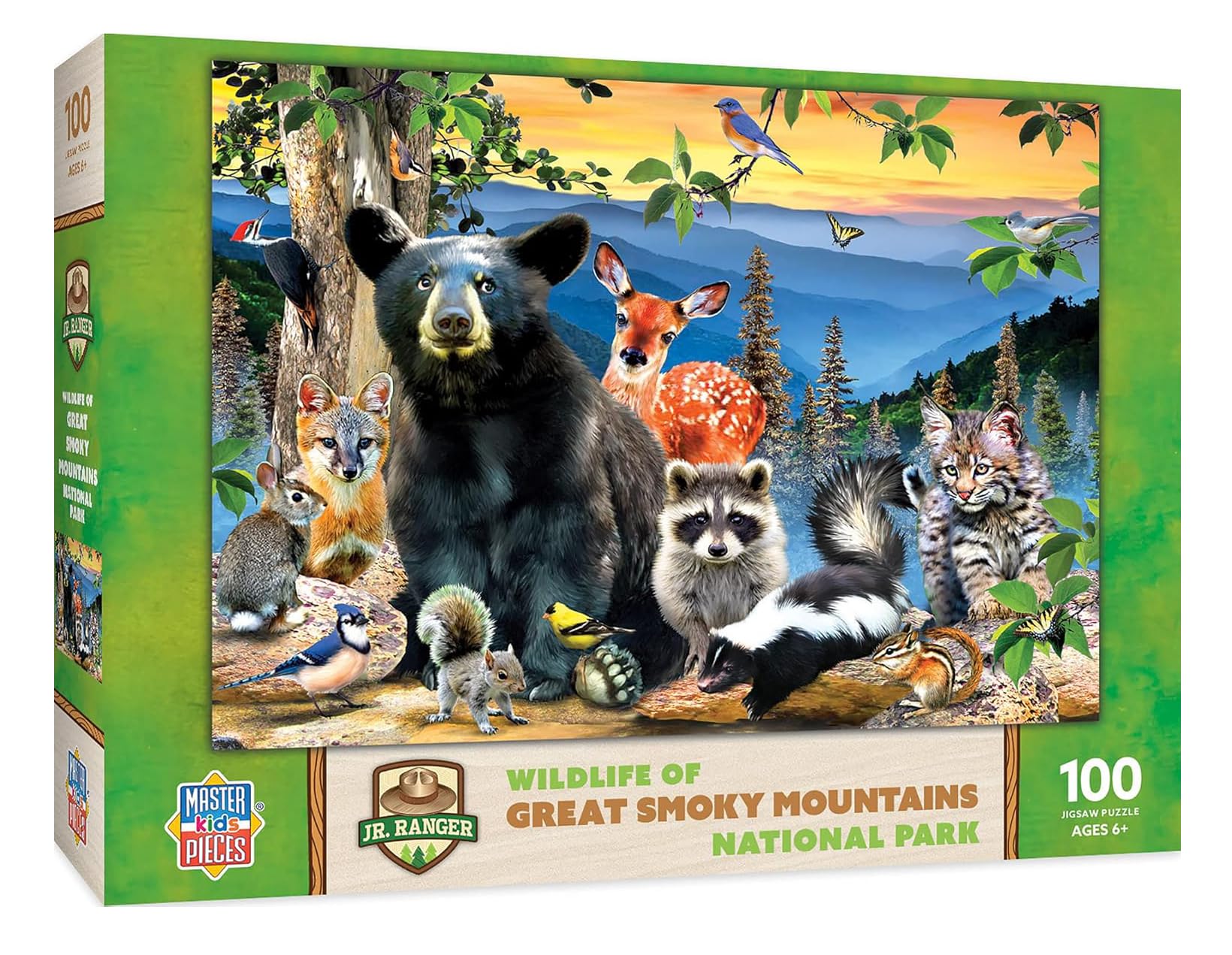 MasterPieces - 100 Piece Jigsaw Puzzle for Kid 6+ Years, Wildlife of Great Smoky Mountains National Park, Educational and Fun Game, Gift Idea for Children, 19" x 14"
