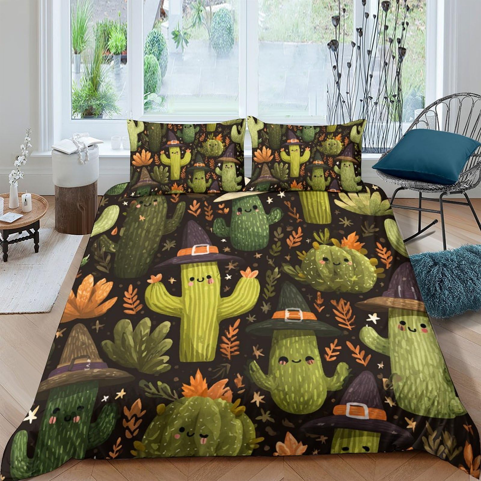 Ctjqhvkz Style-3 3D Printed Halloween Cactus Fitted Sheet Microfiber Soft Cartoon Succulent Bed Cover For Bedroom Dorm Mattress Protection Decor Single（135X200cm）