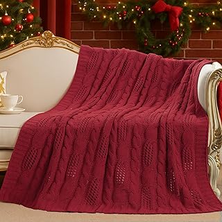 12 Red Living Room Decor Ideas with Strong Personality 13 Amélie Home Chunky Knit Throw Blanket, Reversible Soft Chenille Breathab...