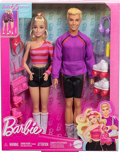 Miniatura 6 de Barbie Fashionistas Set con 2 muñecas de moda y 6 accesorios, muñecas de moda Ken sobre ruedas, 65 aniversario coleccionable