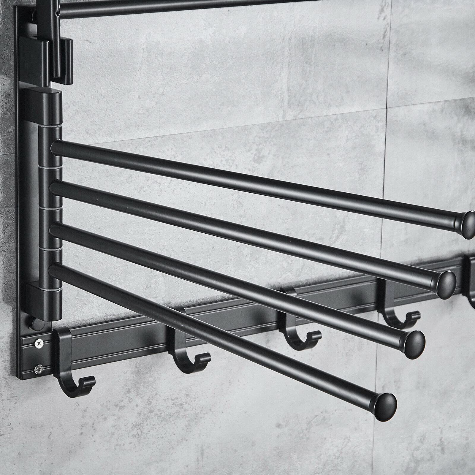 Toallero giratorio montado en la pared, estante plegable de secado de ropa sucia con ganchos y brazos oscilantes, toallero de aluminio para baño, cocina