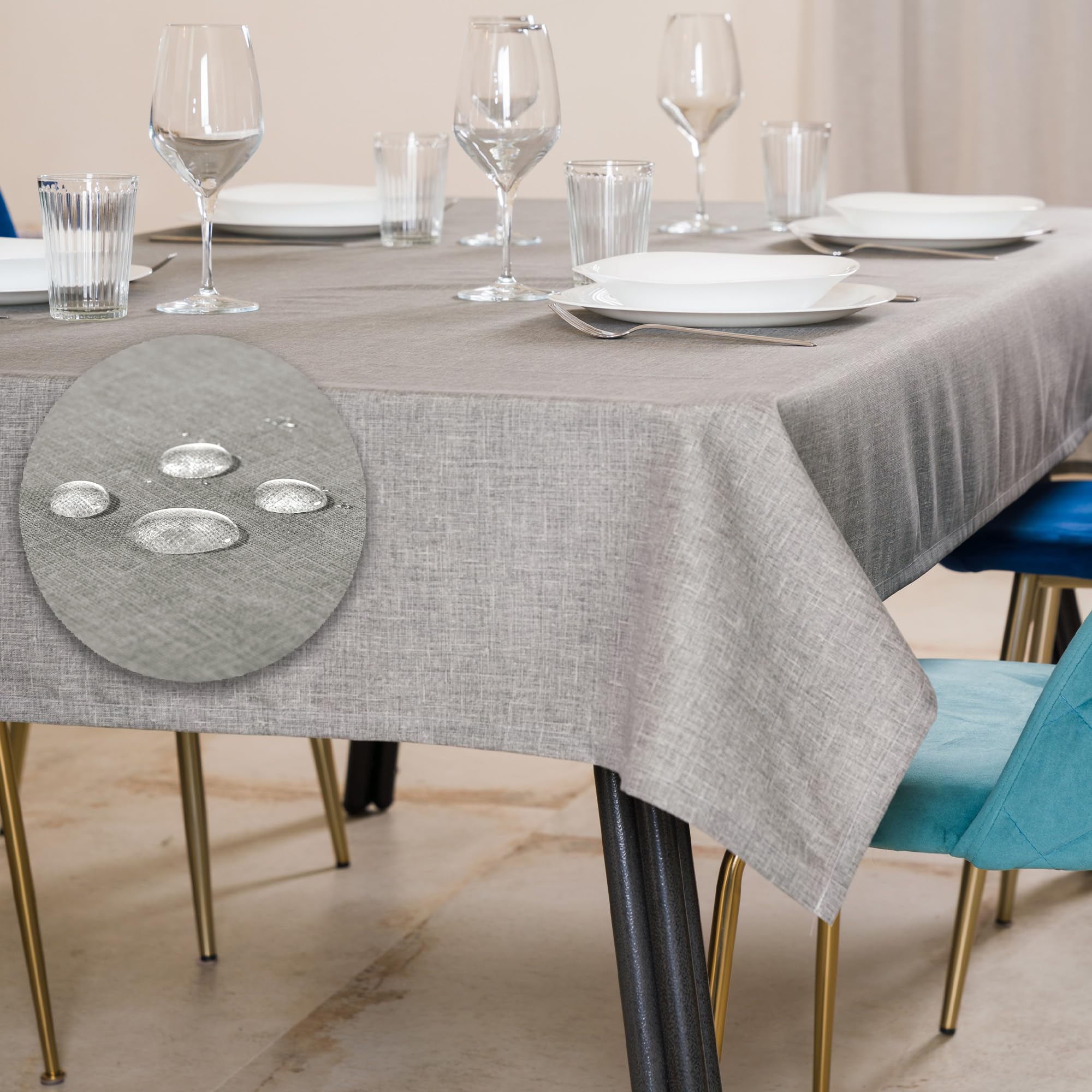 Flowen Tovaglia Antimacchia Rettangolare Impermeabile Grigia 140x240 Made in Italy Tovaglie Copri Tavolo da Interno Elegante per Occasioni Natale da Tavola Giardino Esterno Poliestere Idrorepellente
