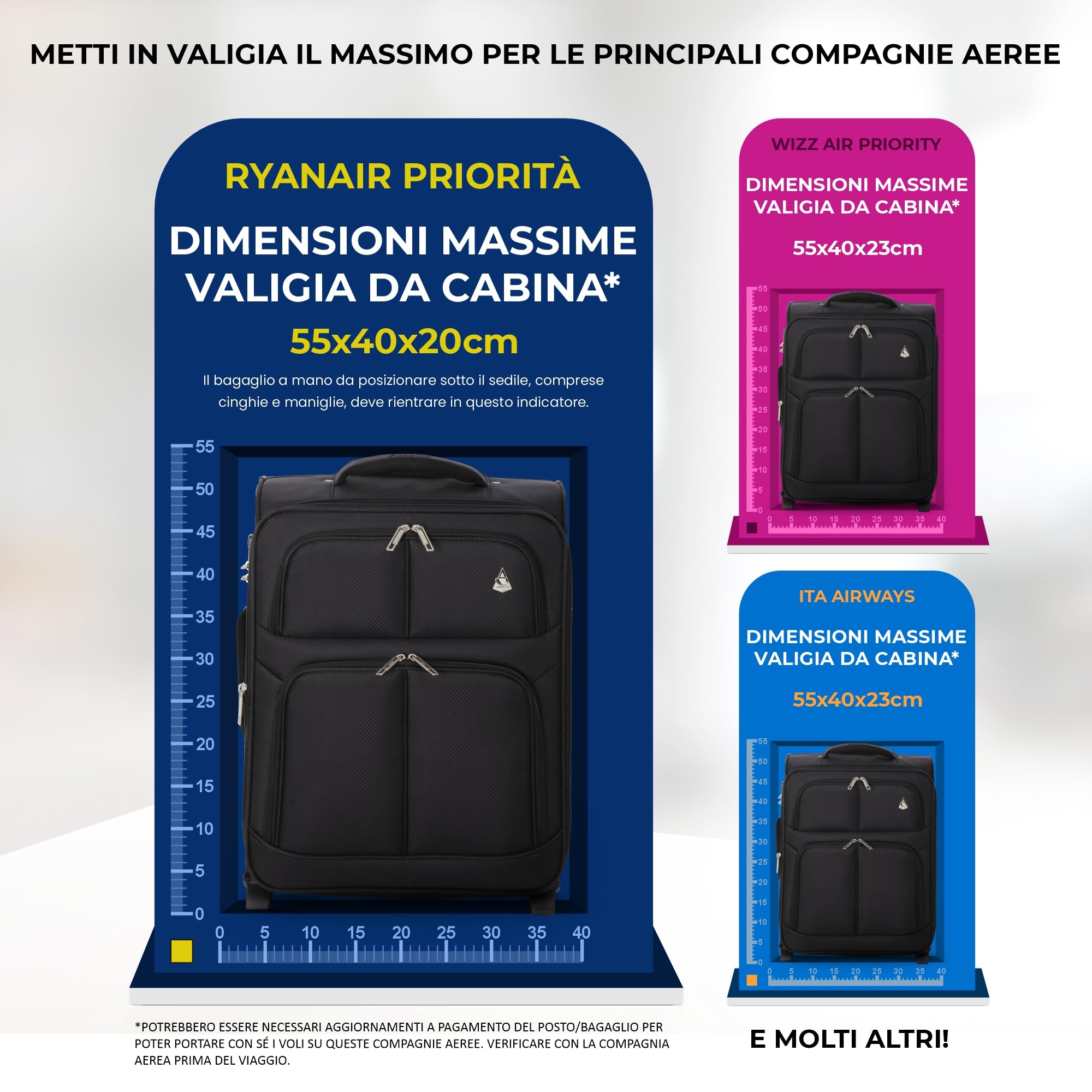 Aerolite espandibile 55x40x20 a 55x40x23 Valigia leggero Trolley Bagaglio a mano
