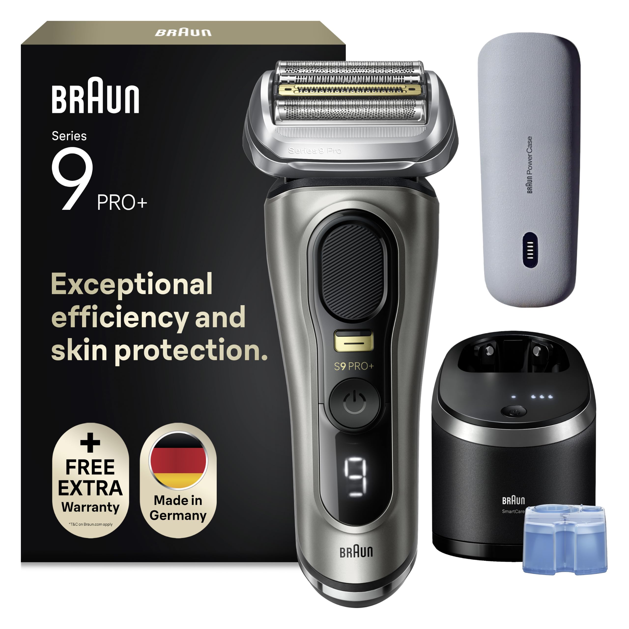 Braun Series 9 PRO+ 9575cc, Rasoir Électrique Pour Homme, 5 Éléments De Rasage, Tondeuse De Précision Intégrée, Station SmartCare, Étui PowerCase, 60 Min D'autonomie, Fabriqué En Allemagne, Graphite