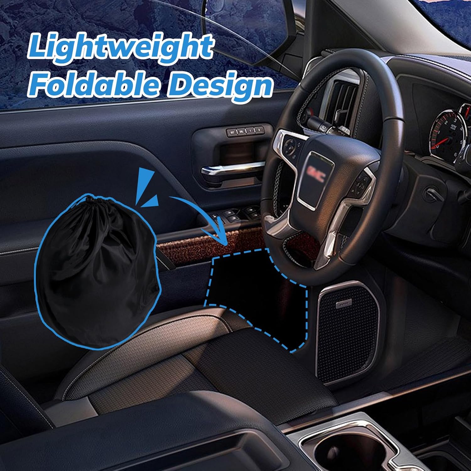 Front Windshield Sunshade Compatible with GMC (2019-2024) Sierra 1500 2500 3500 SLT, AT4, Denali Pickup Accessories - 210T Double Layer Foldable Front Sun Shield Protector