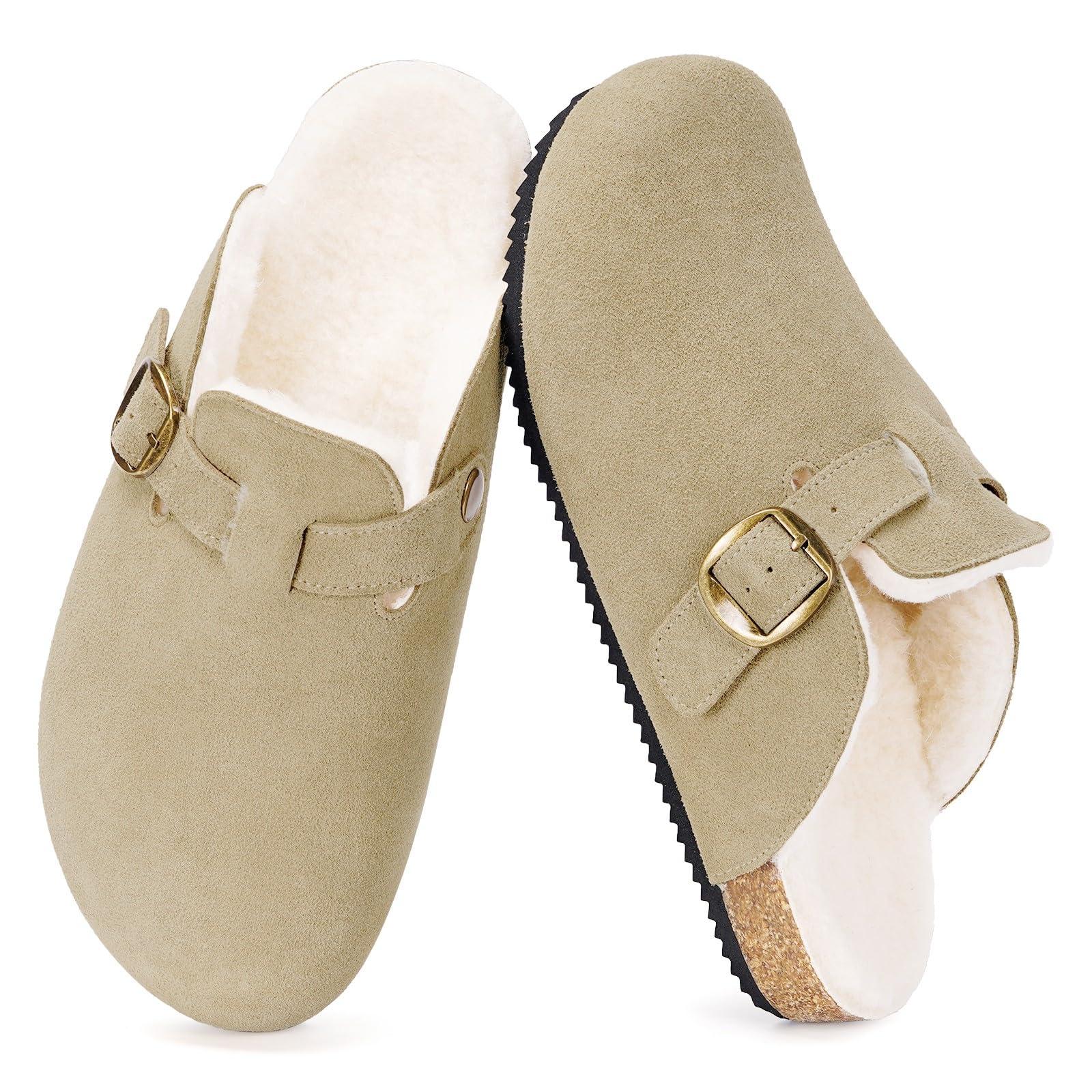 Dokela Clogs Gefüttert Damen Hausschuhe Herren Winter Schuhe, Khaki, 41 EU