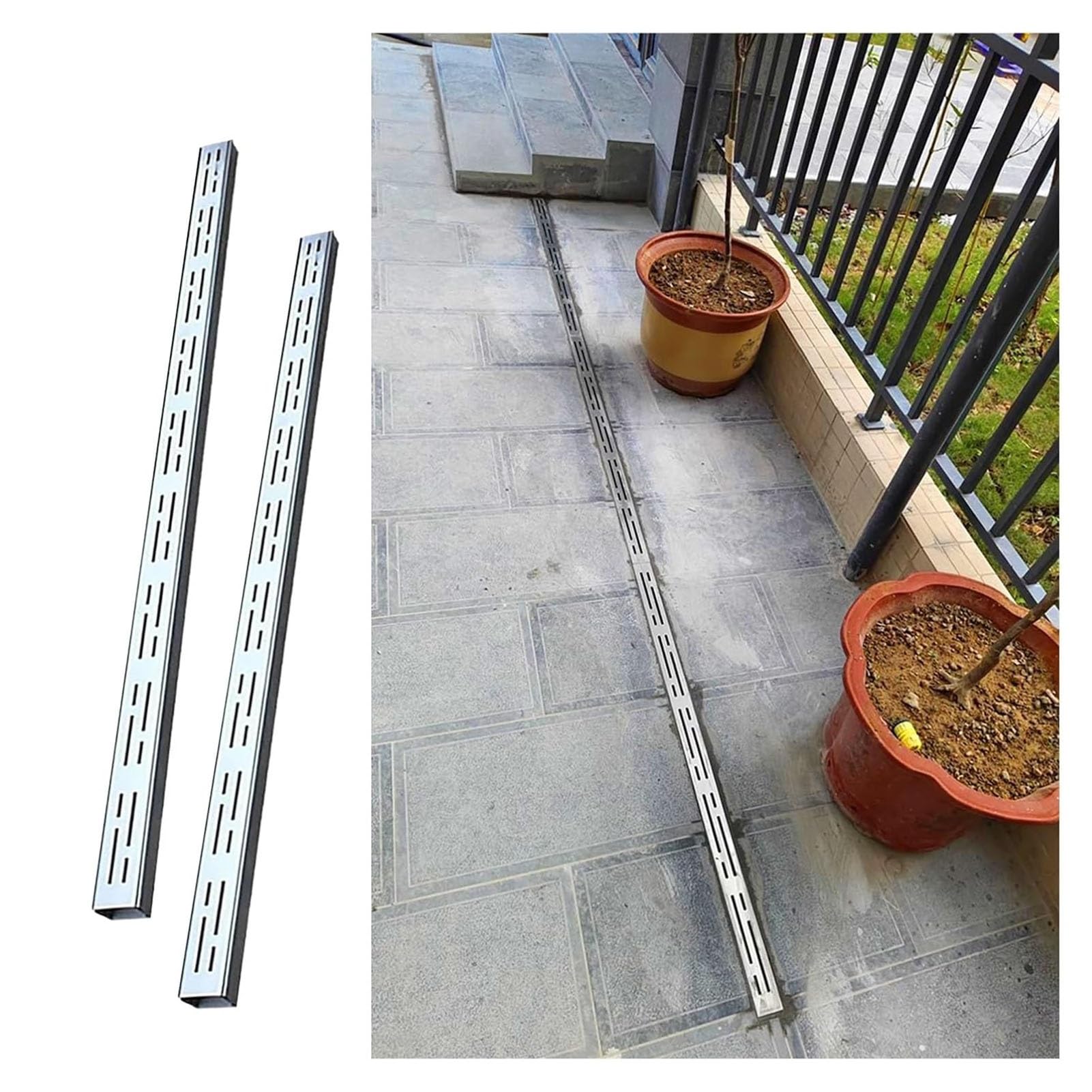 GJZQDKX Stainless Steel Drainage Channel Kit 2pcs U-Shaped Rainwater Trench for Patios Walkways and Concrete Floors Outdoor Water Drainage with Grates and Efficient.