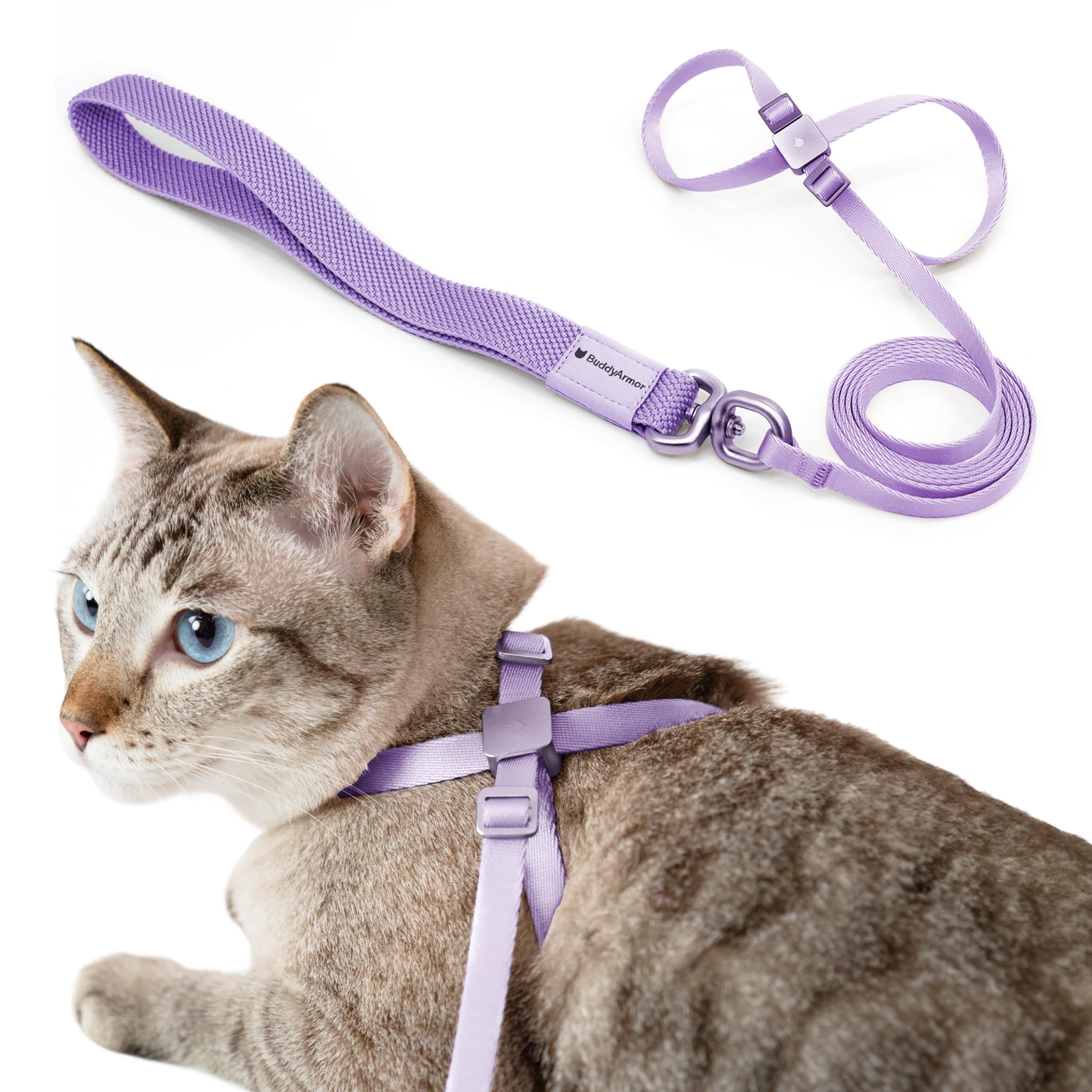 BuddyArmor Cat Harness and Leash 2-in-1, Escape Proof Anti-Chocking Harness Adjustable Lighweight Leash Walking Outoor Training for Kitten Small Large