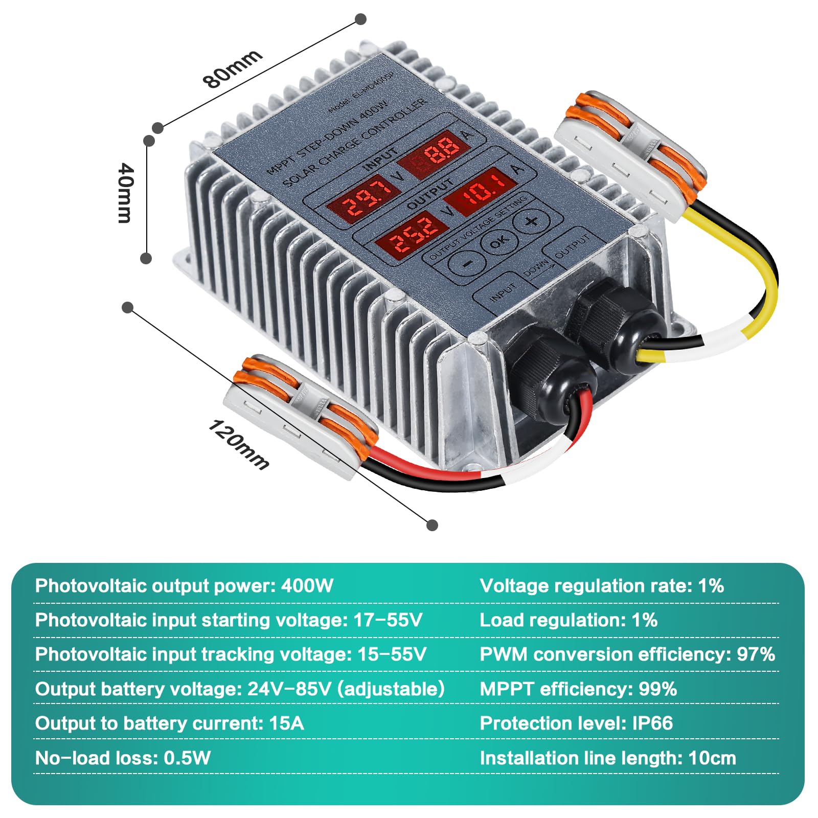 Jadeshay MPPT regulator ładowania 24 V, 400 W, regulator ładowania paneli słonecznych, 24-85 V, akumulatory kwasowe, litowe