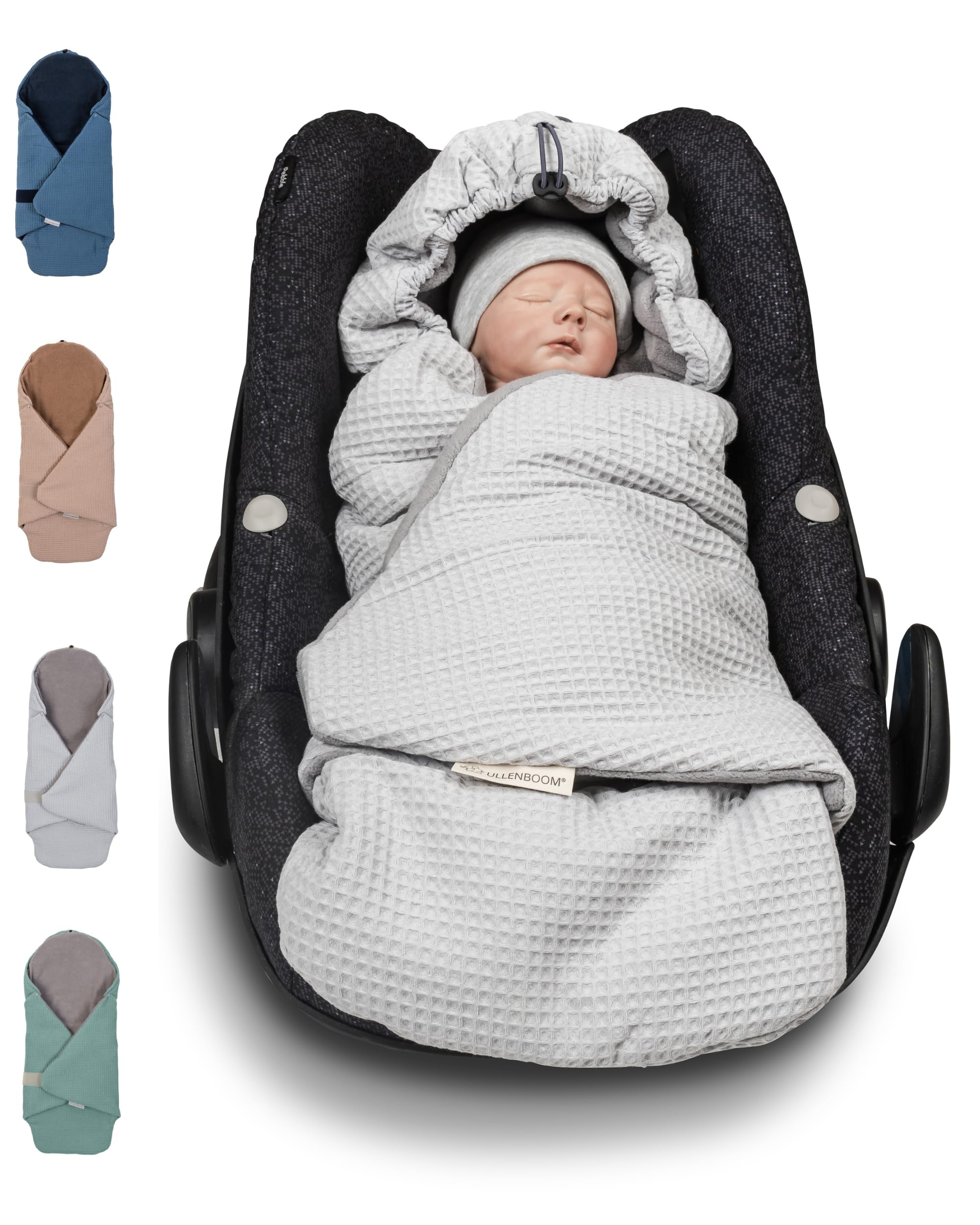 ULLENBOOM Arrullo bebé para Verano e Invierno | Manta Envolvente para el Cochecito, Silla de Paseo | 0-9 Meses, Certificado | Verano | Gofre piqué Gris | TOG 0,5, tejido exterior: 100% algodón, certificado Öko-Tex, fácil de abrir y cerrar, fabricado en la