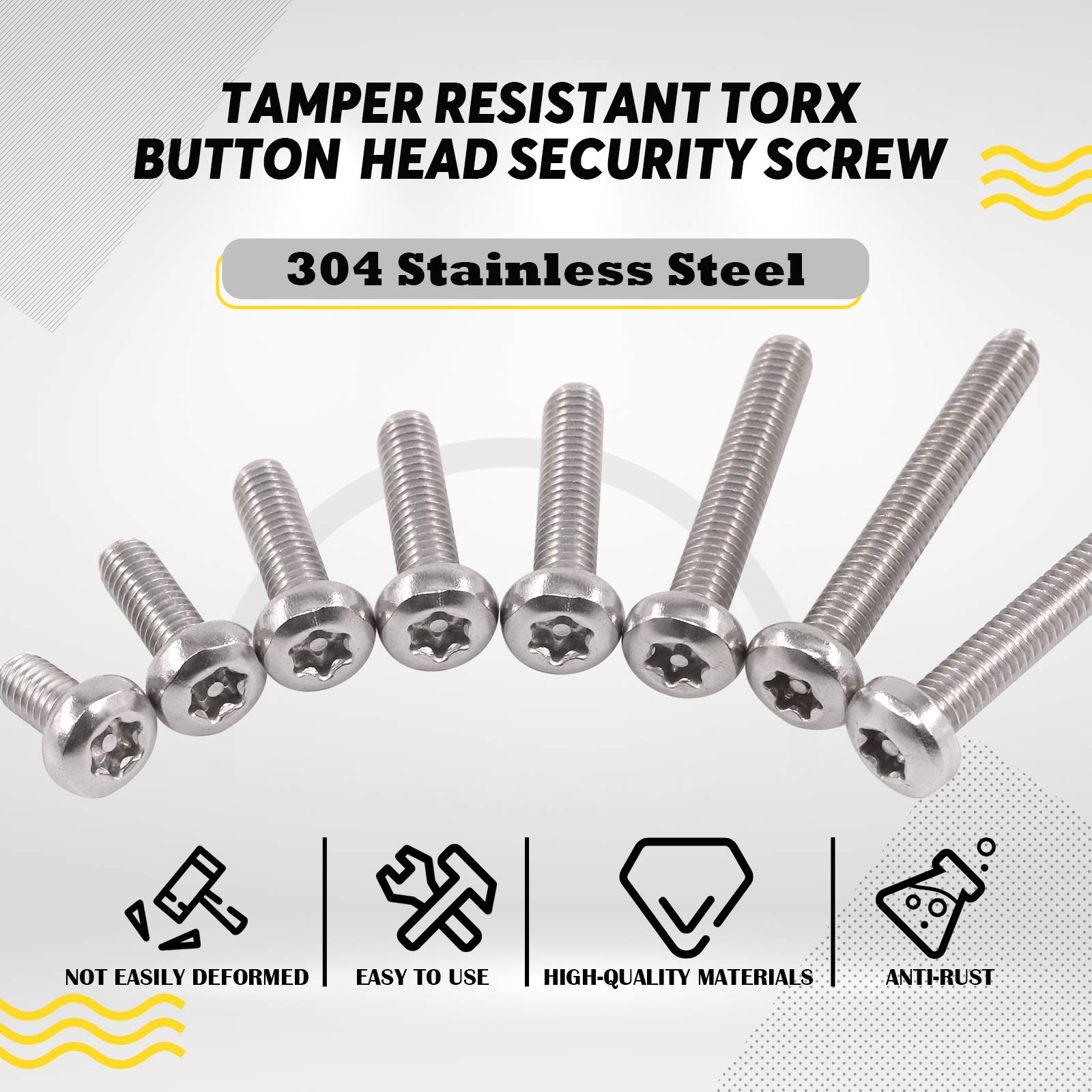 8-32 X 1-3/4'' Tamper-Resistant Cap Screws, Torx® Equivalent 6-Lobe With Solid Post, Button Head, Driver Size: 15TXH, 18-8 Stainless Steel