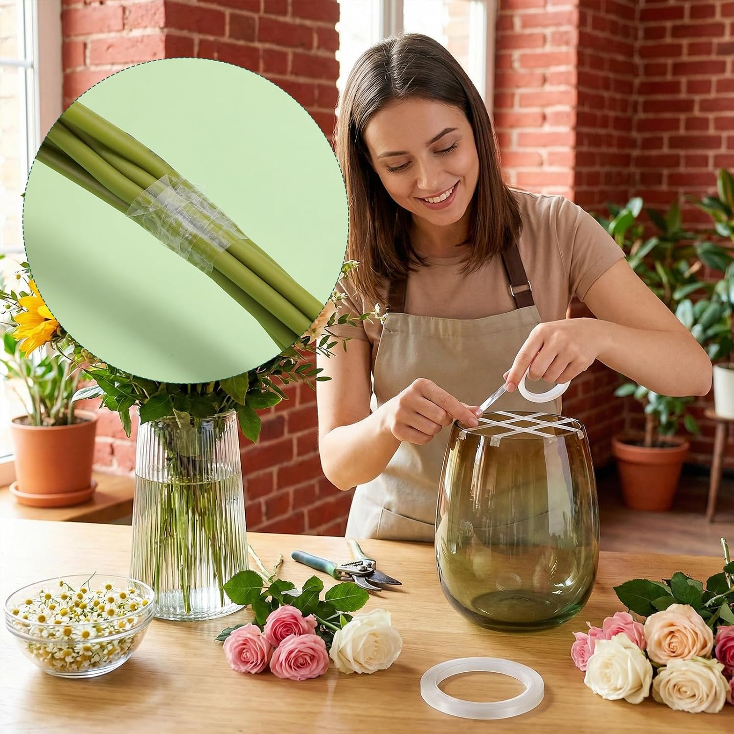 4 Roll Floral Tape, 1/4 Inch Strong Adhesion Flower Stem Wrap Adhesive Tape for Bouquet Stem Binding Flowers and Floral Crafts (98ft/33yd/Roll)