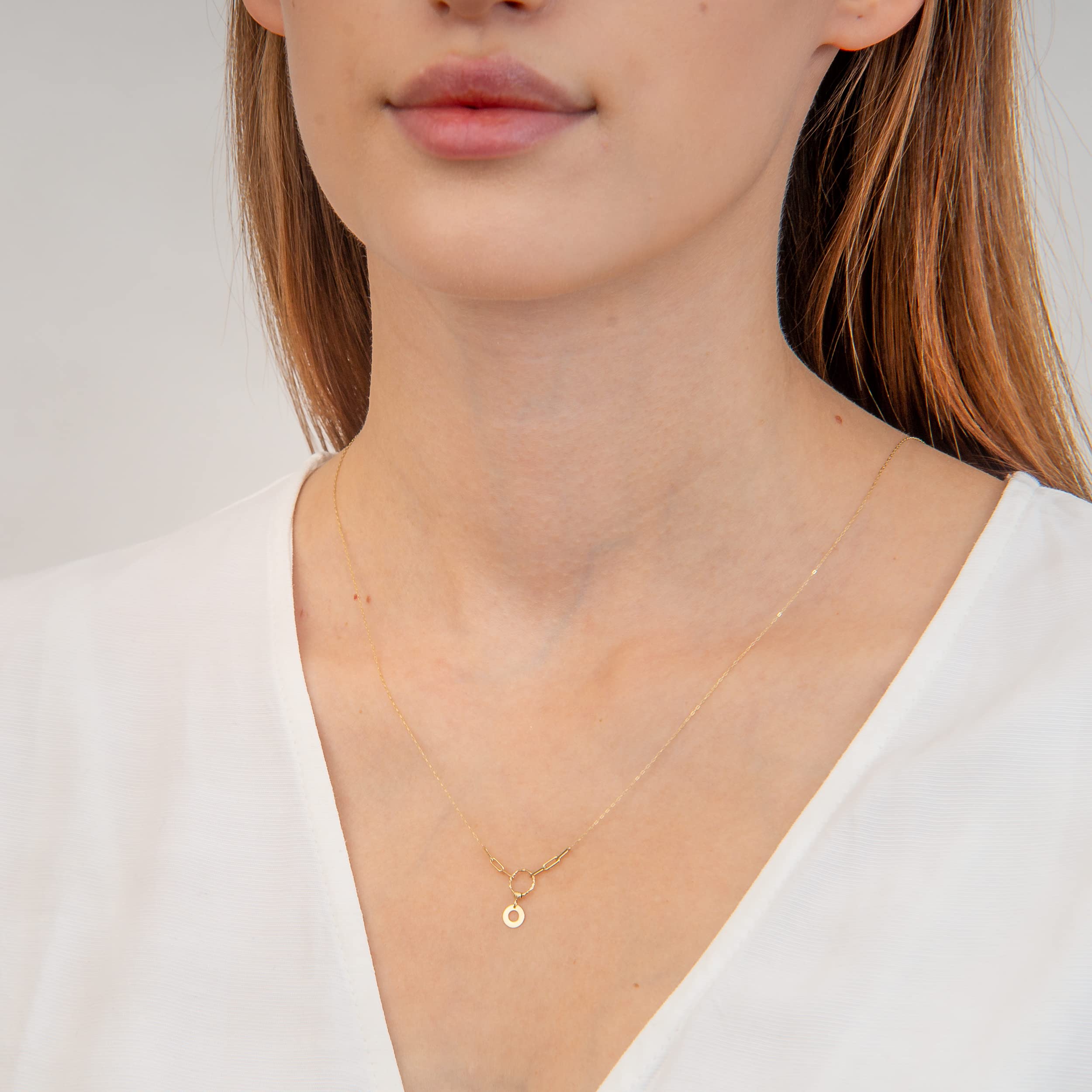Goldene Damen Halskette 585 14k Gold Gelbgold Kette mit Anhänger Kreis Kugel Zirkonia Gravur