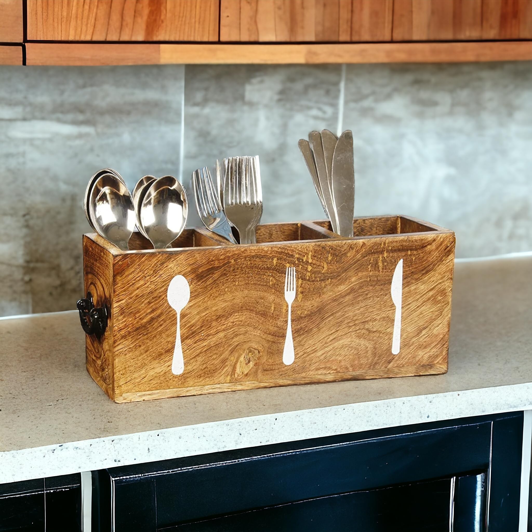 Rustic Wooden Spoon Holder - Handmade Kitchen Organizer -2