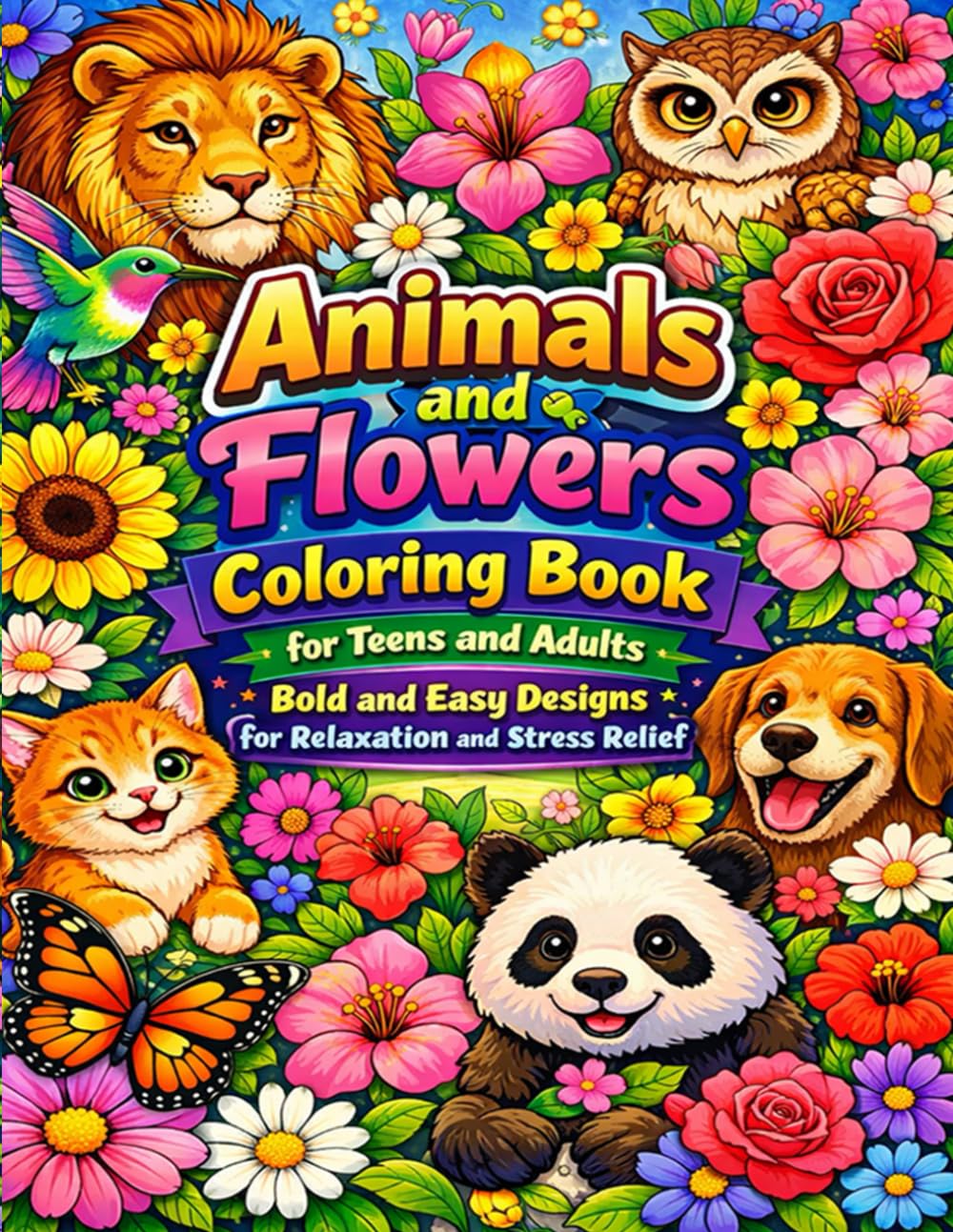 Animals and Flowers Coloring Book for Teens and Adults: Bold and Easy Designs for Relaxation and Stress Relief: Beautiful Animal and Floral Pages to ... and Enjoy Peaceful Coloring Moments