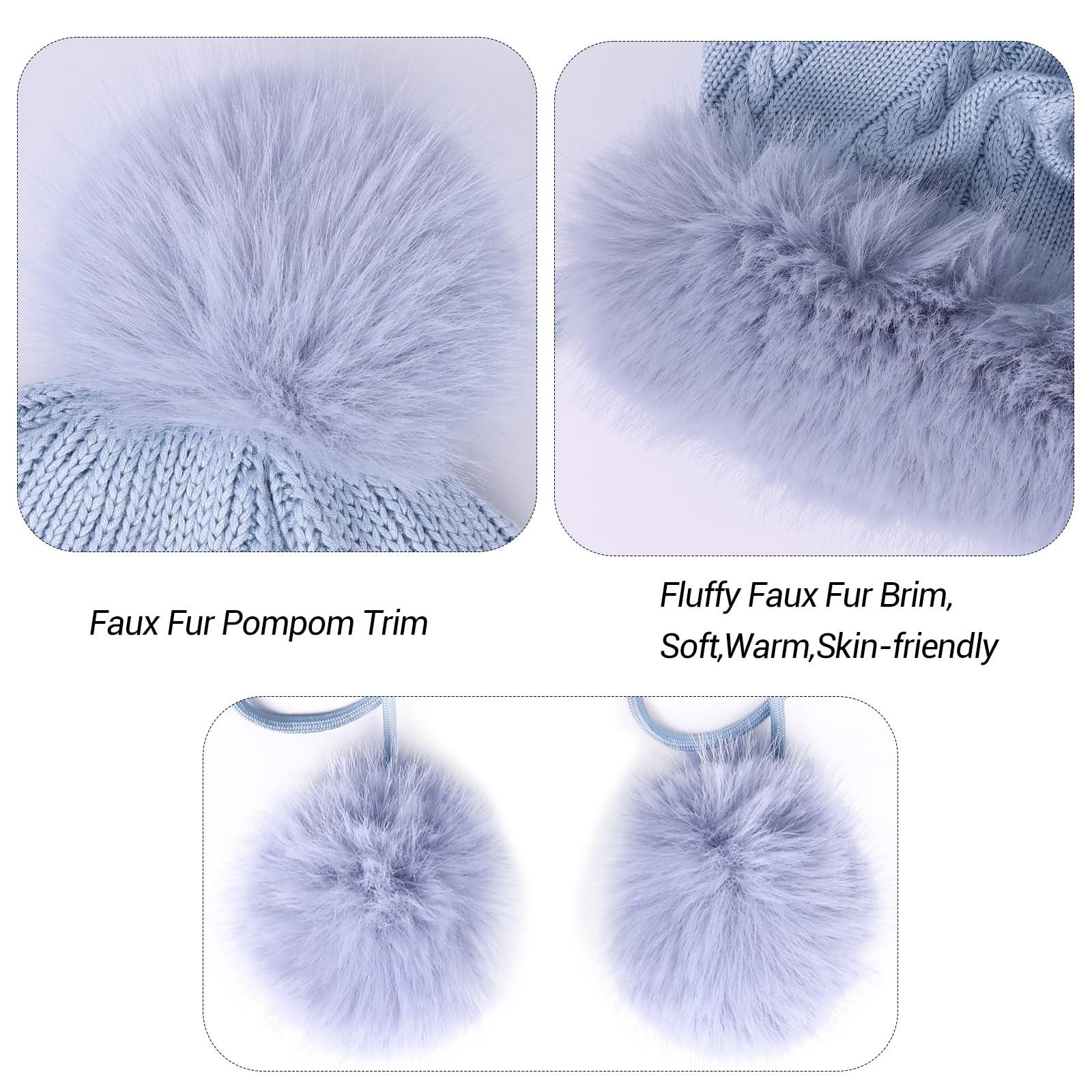 Pelliccia Sintetica Cappello a Maglia da Donna con Pompom Caldo Cranio cap Proteggere l'orecchio Inverno Berretto Cappello per Le Donne