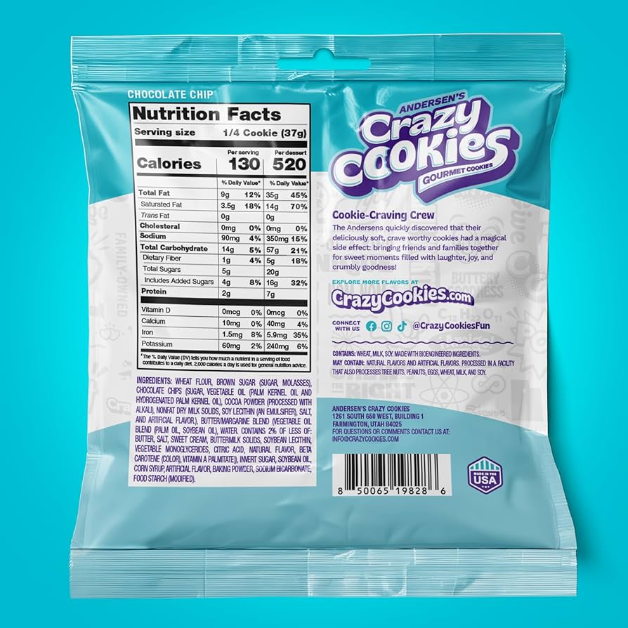 Amazon.com: Andersen's Crazy Cookies Chocolate Chip Cookie